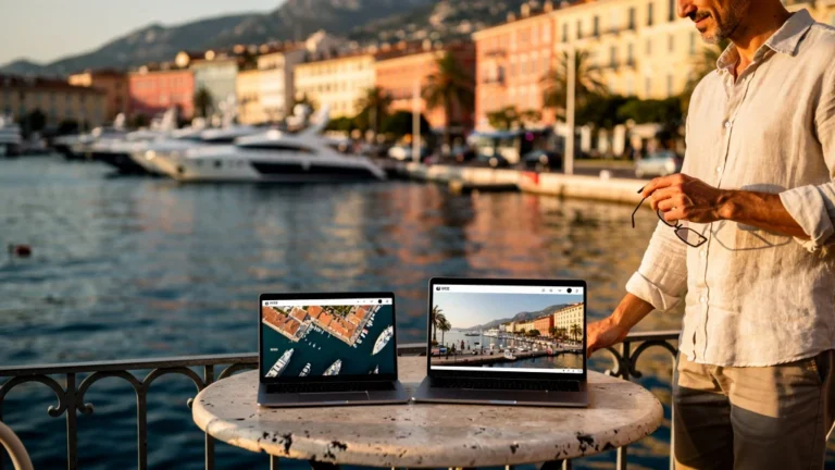 Comparaison de deux annonces sur Nice Port avec drone et sans, en photo réaliste SEO