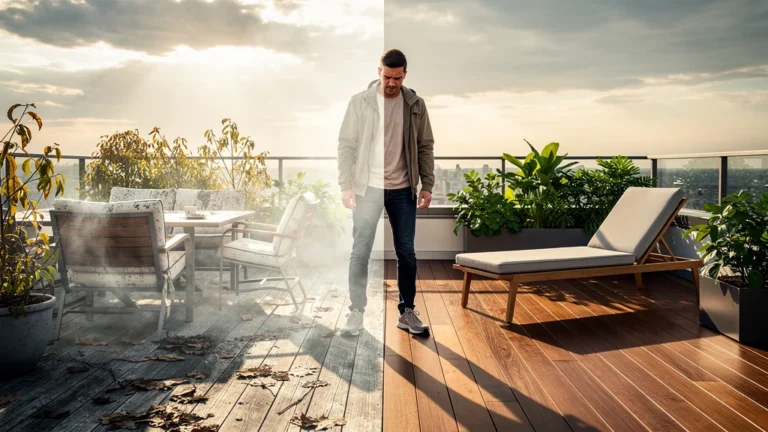 Terrasses en copropriété et terrasses privatives contrastées avec ambiance moisi, avis tranché en urbanisme