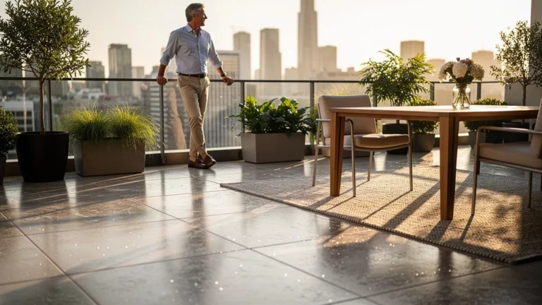 Terrasse moderne avec joints cristallisés, valorisant les biens immobiliers de 15 à 25 % en moyenne