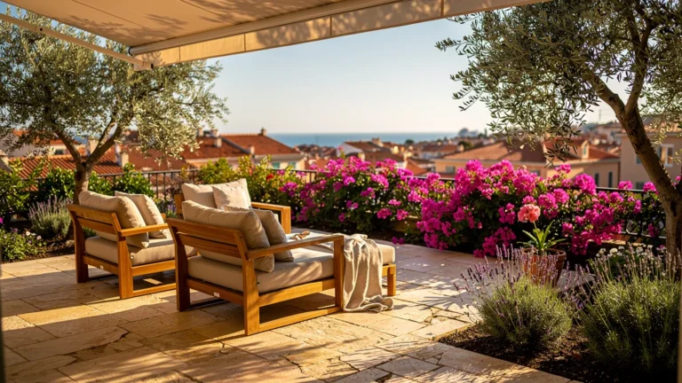 Terrasse et jardin privatif à Nice sous le soleil méditerranéen en immobilier résidentiel