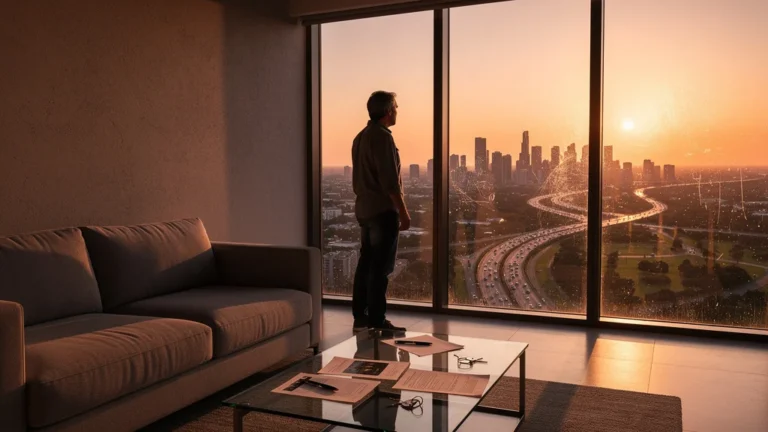 Vue panoramique depuis un T3 vendu, capturant l’émotion d’un appartement acheté pour sa vue plus que son plan