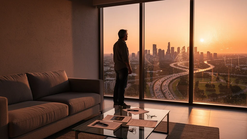 Vue panoramique depuis un T3 vendu, capturant l’émotion d’un appartement acheté pour sa vue plus que son plan