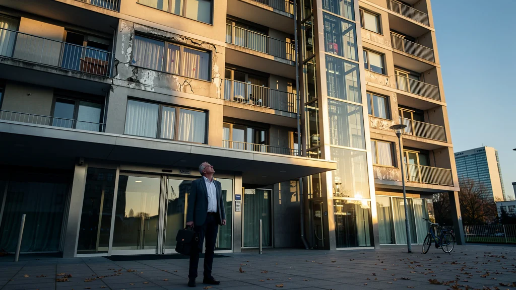 Erreur revente immobilière négligeant étage et ascenseur dans un immeuble urbain moderne