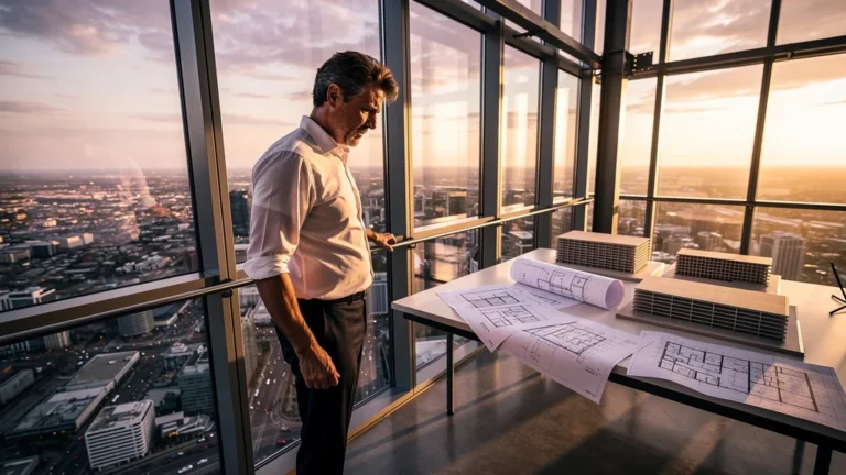 Architecte réfléchissant sur l'impact du poids d'un étage élevé en architecture moderne