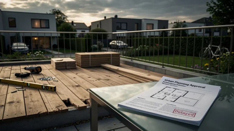 Terrasse résidentielle inachevée retardée six mois à cause d'une règle d'urbanisme ignorée